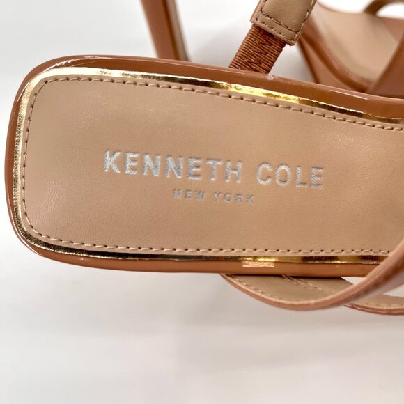 Kenneth Cole Tala Platform Heels Size 7M Buff Patent Strappy Square Toe Sandals - Picture 3 of 14